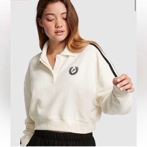 VICTORIA'S SECRET PINK  FLEECE CROPPED POLO SWEATSHIRT. NWT
